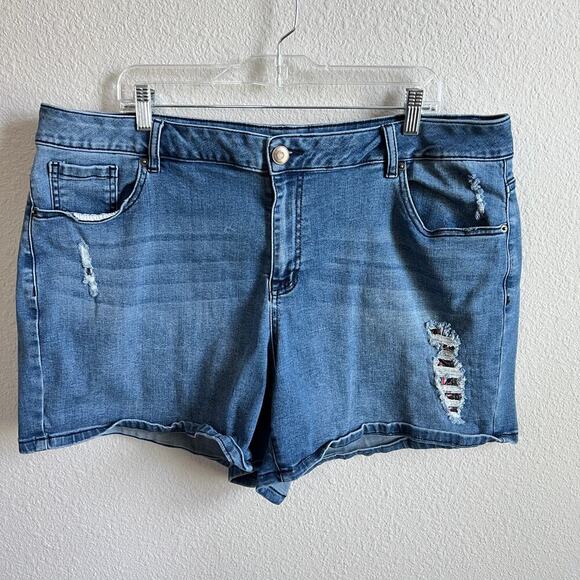 Lane Bryant Venezia Distressed Denim Shorts Women's 18 High Rise Stretch - Picture 1 of 6